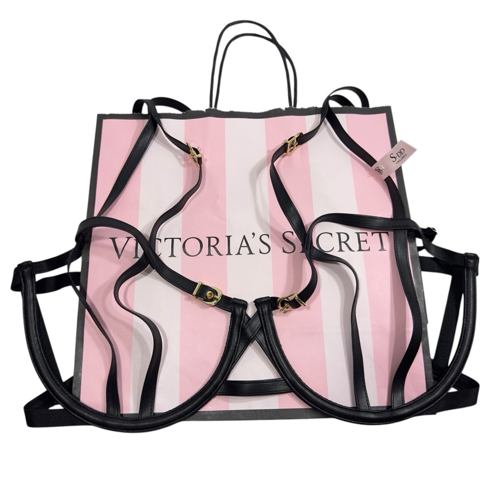 Victoria’s Secret Very Sexy Black Faux Leather Cage Bra S-DD NWT